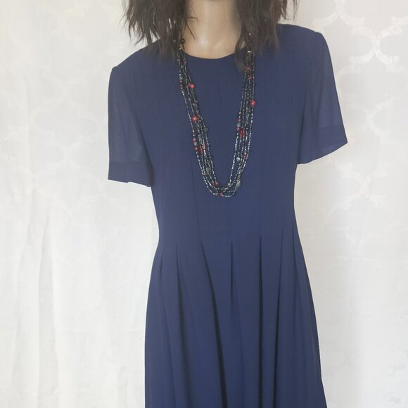 Cynthia Howie - Navy A-Line Dress: Timeless Elegance with Delicate Pleats - Picture 1 of 12